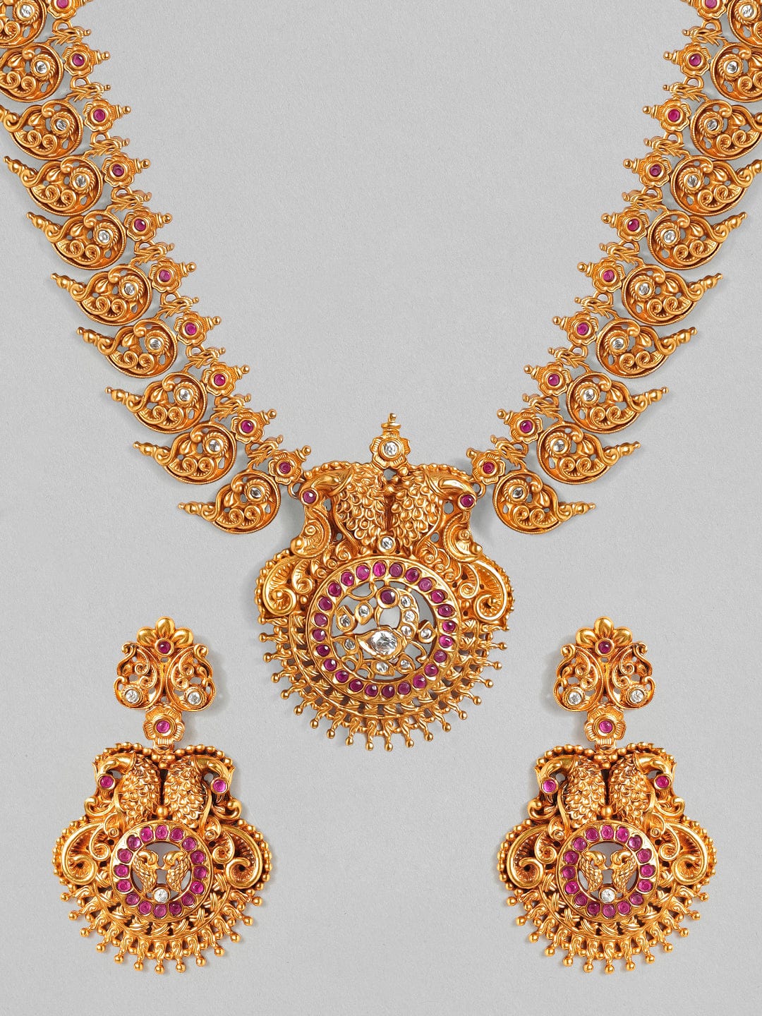 Gold Plated Handcrafted Faux Ruby & Filigree Traditional Necklace Set