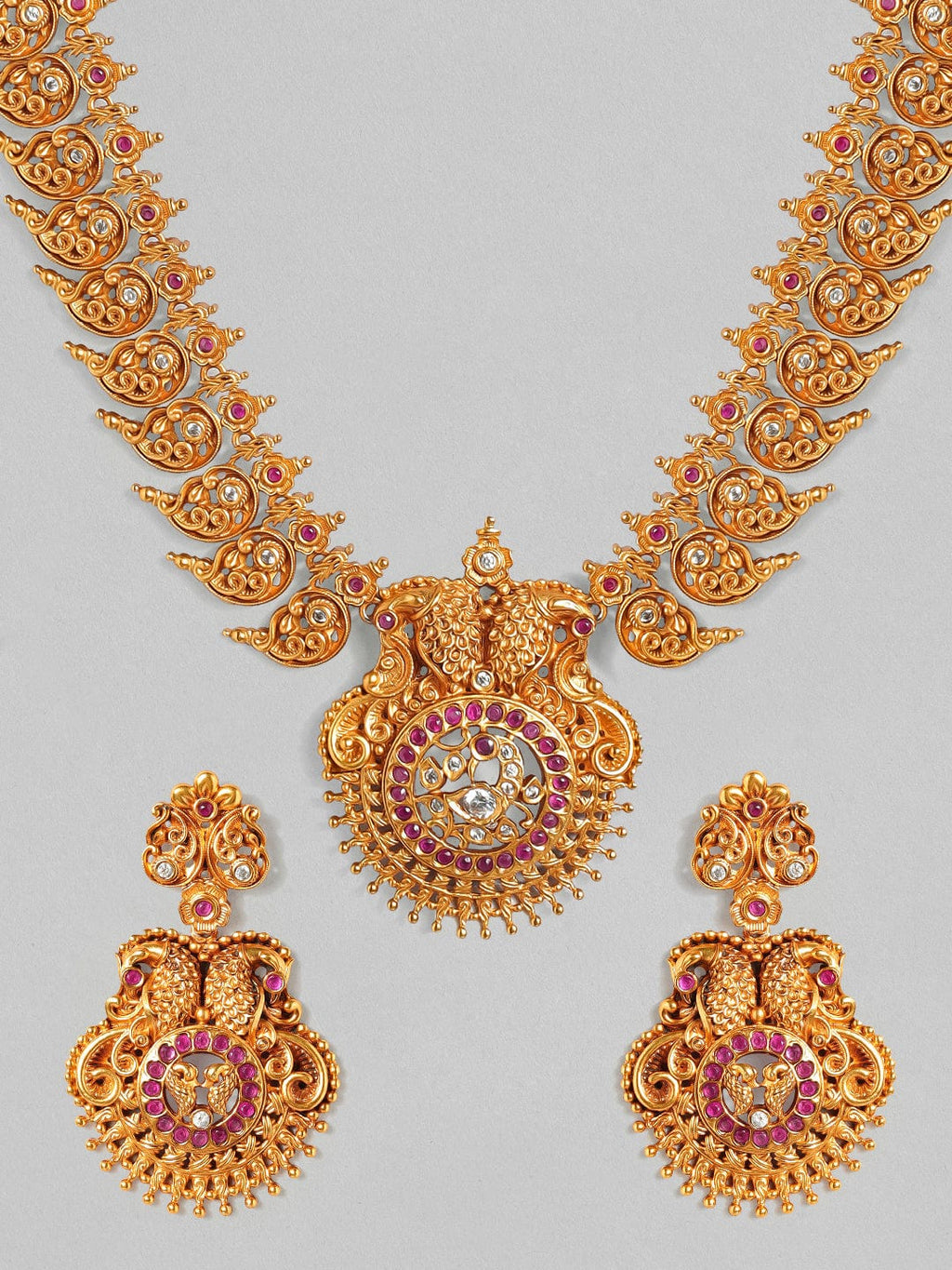 Gold Plated Handcrafted Faux Ruby & Filigree Traditional Necklace Set