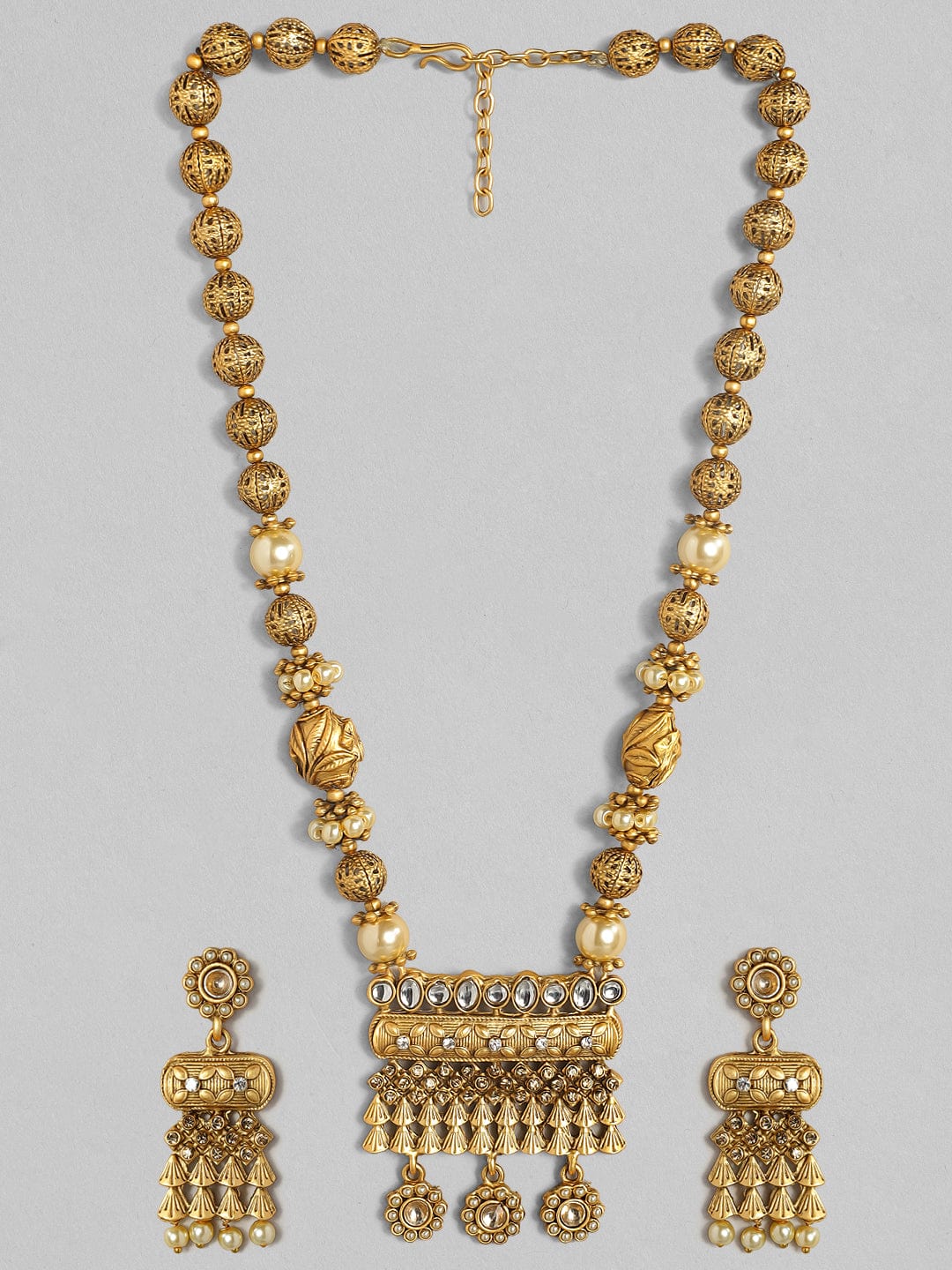 Gold Plated Handcrafted Kundan Stone & Filigree Necklace Set