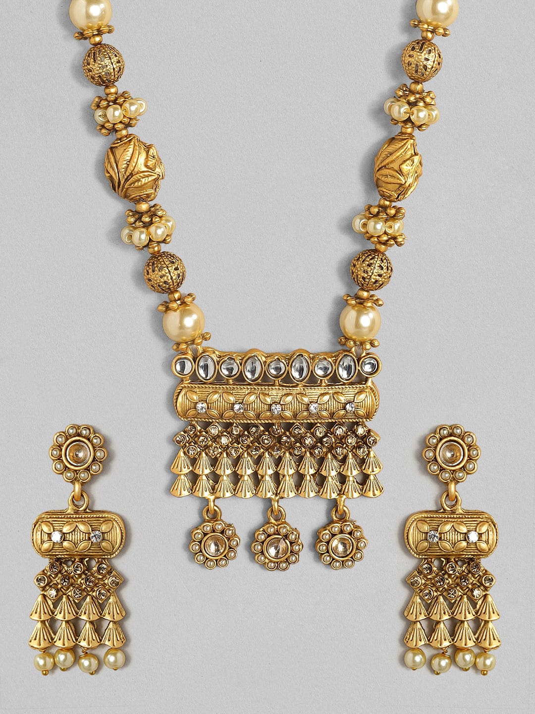 Gold Plated Handcrafted Kundan Stone & Filigree Necklace Set