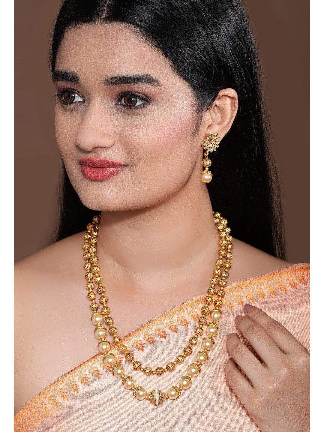 Gold Plated Handcrafted Layered Filigree Necklace Set