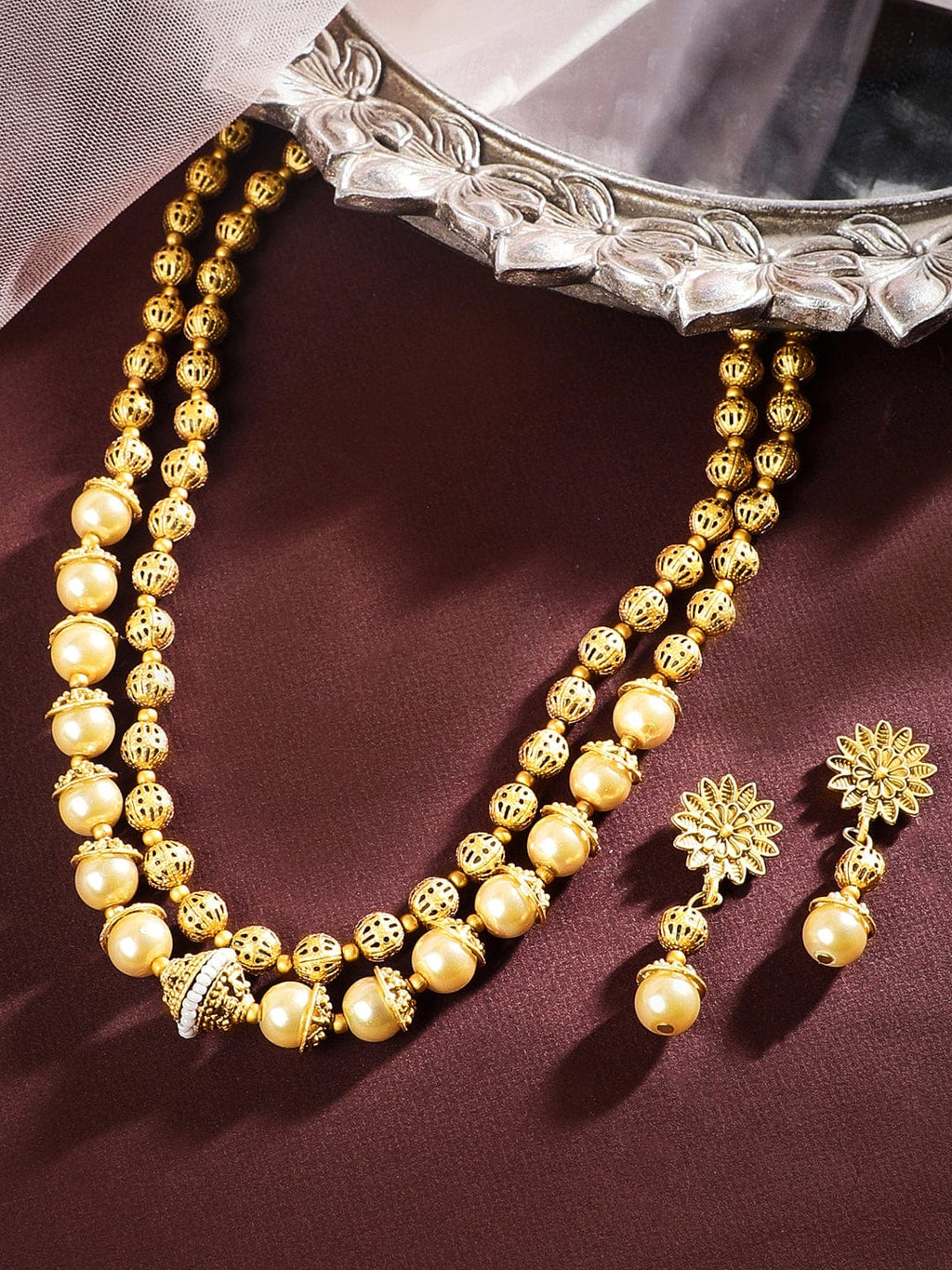 Gold Plated Handcrafted Layered Filigree Necklace Set