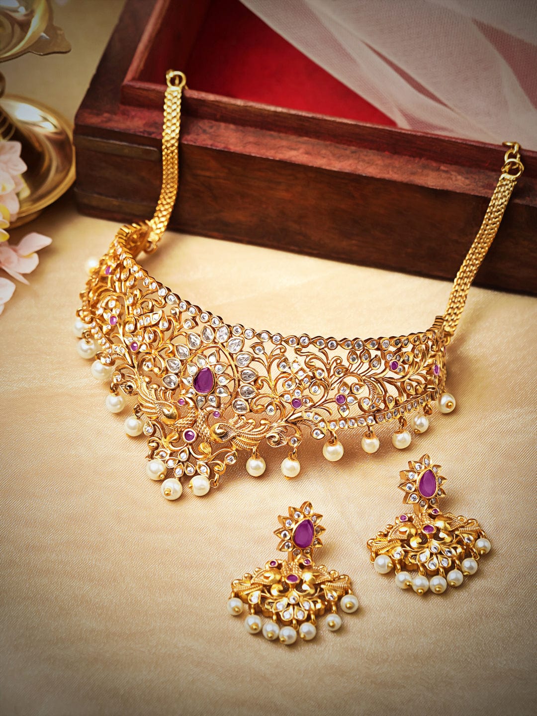 Gold Plated Handcrafted Ruby Stone Choker Set