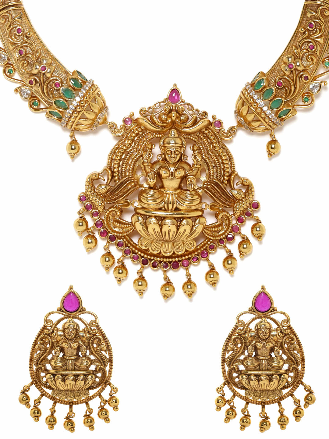 Gold plated Kemp & Crystal Zirconia Studded Temple Luxury Choker Set