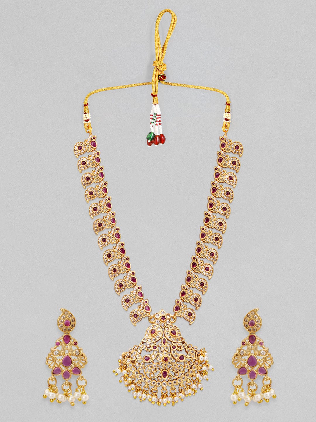 Rubans Gold Plated Kundan Necklace Set With Studded Pink Stones