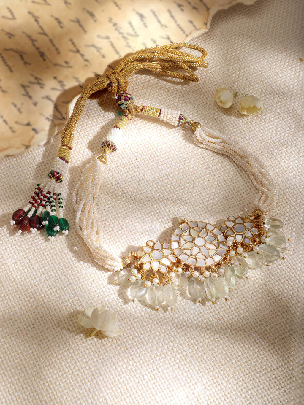 Gold-Plated Kundan-Studded Mother of Pearl Jewellery Set