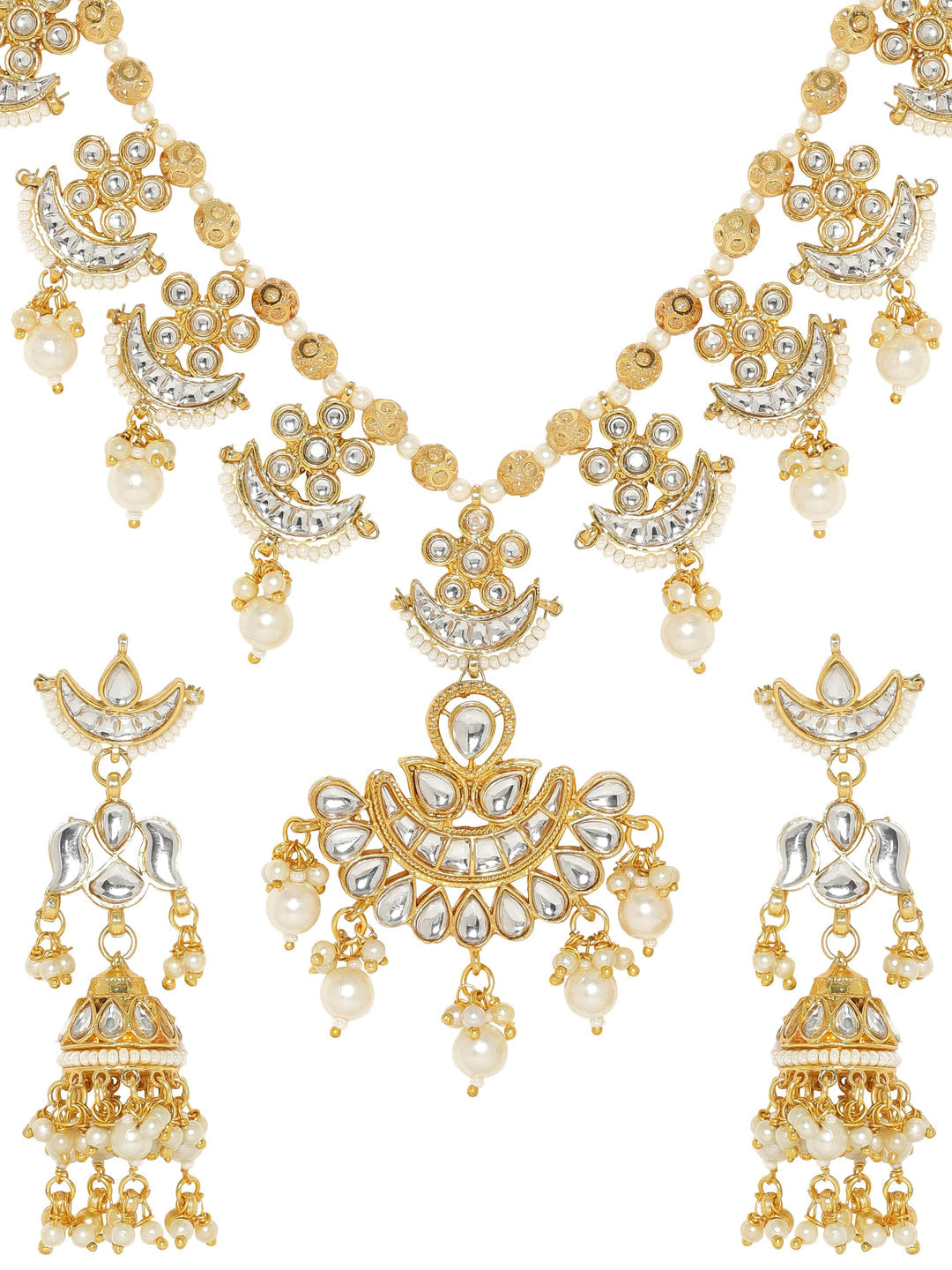 Gold plated Kundan studded pearl beaded Jewellery Set
