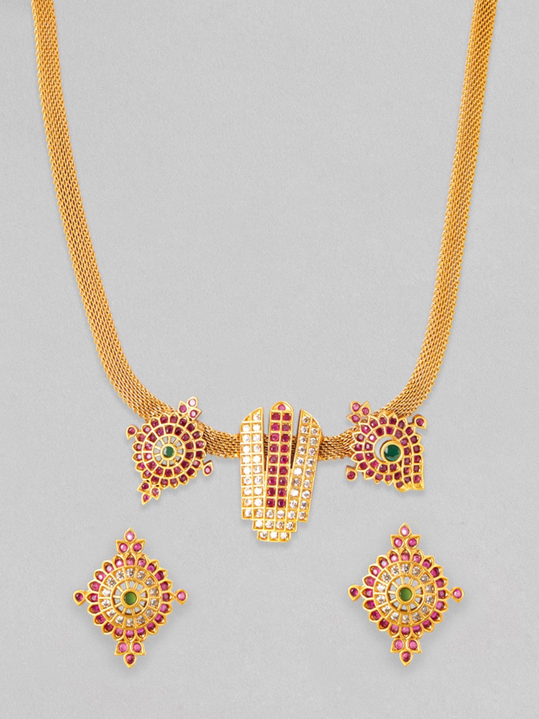 Gold Plated Necklace Set With Studded AD Design