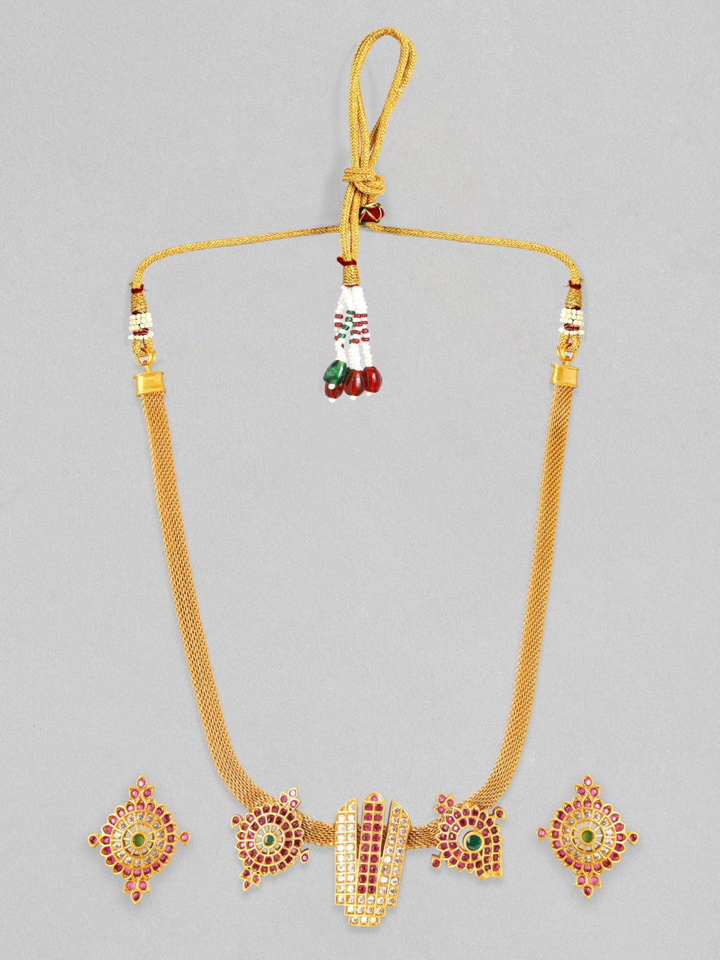 Gold Plated Necklace Set With Studded AD Design