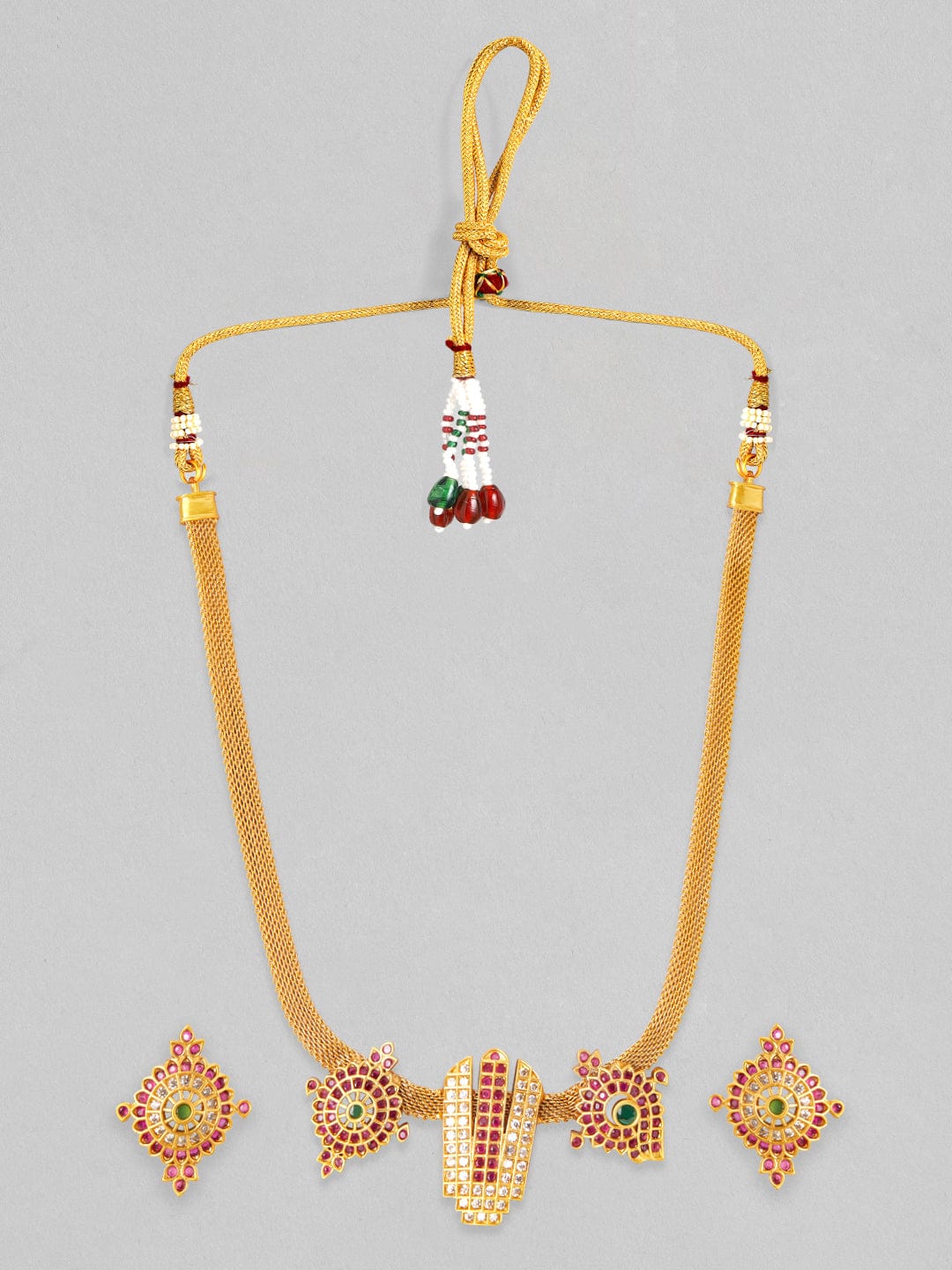 Gold Plated Necklace Set With Studded AD Design