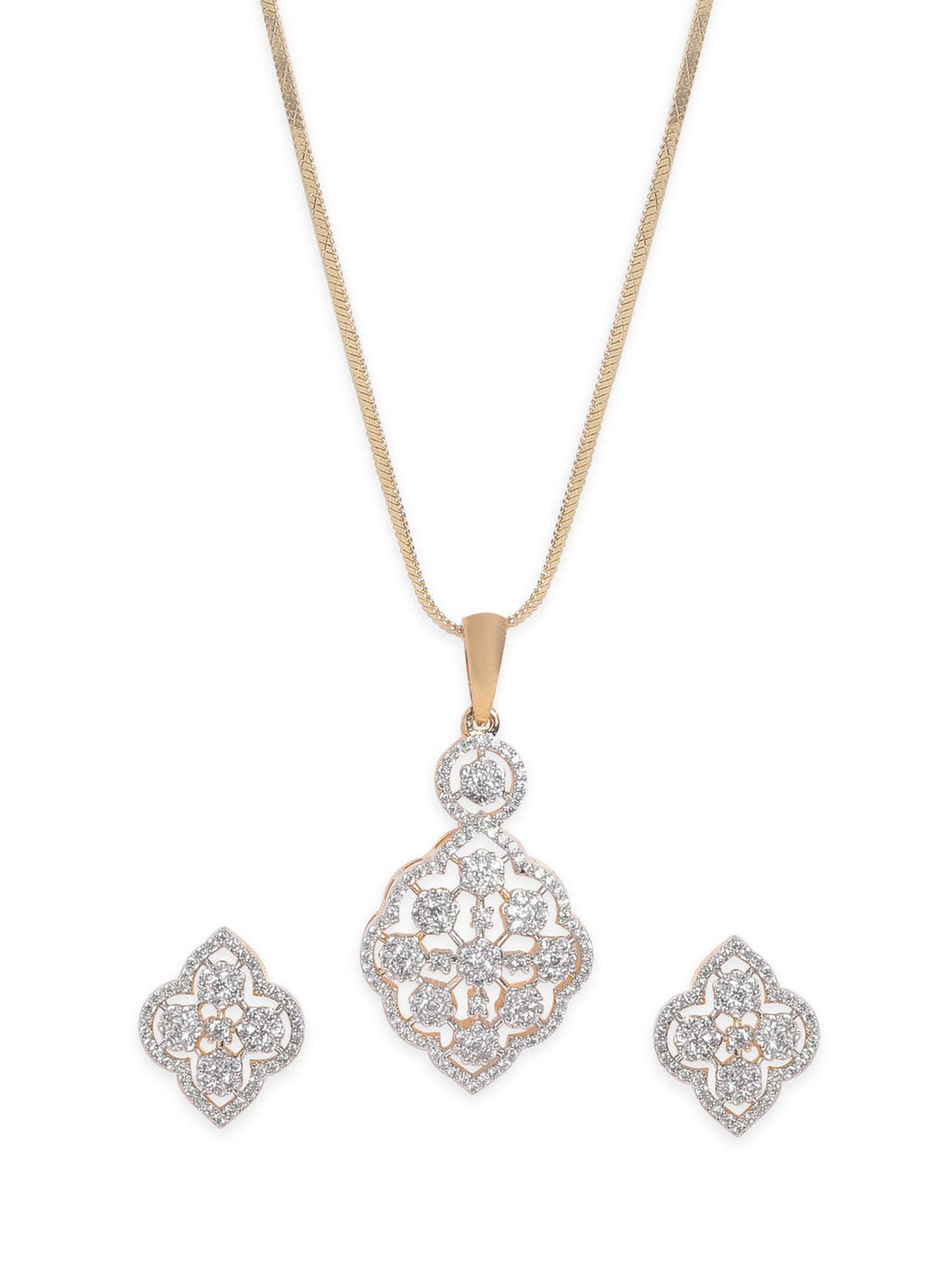 Gold plated Pave Zirconia studded striking Pendant Set