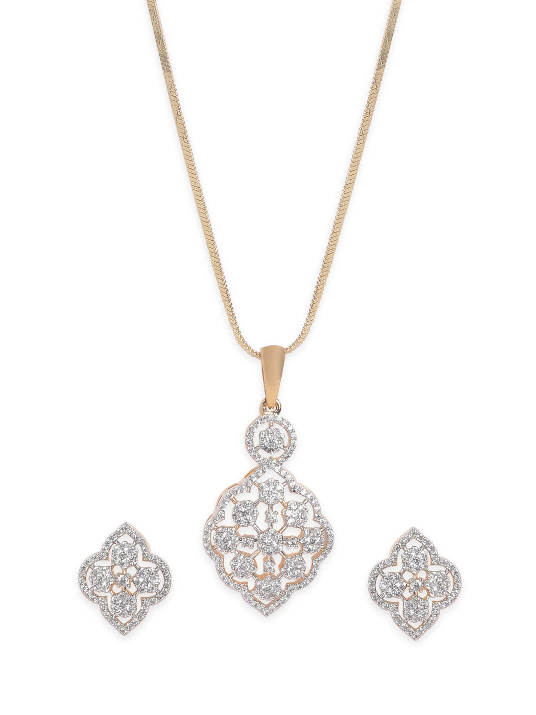 Gold plated Pave Zirconia studded striking Pendant Set