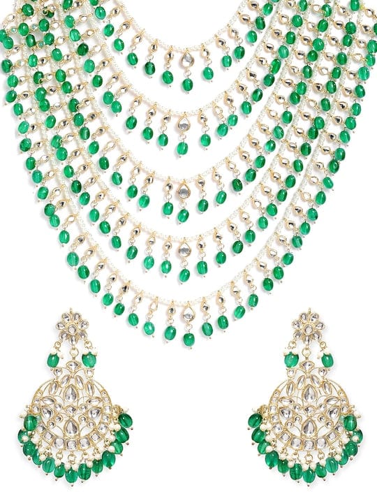 Gold-Plated Stone-Studded Multilayer Jewellery Set