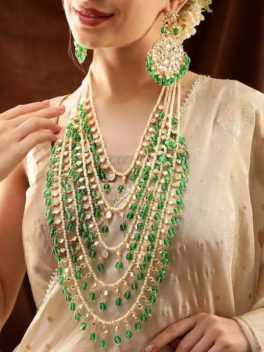 Gold-Plated Stone-Studded Multilayer Jewellery Set