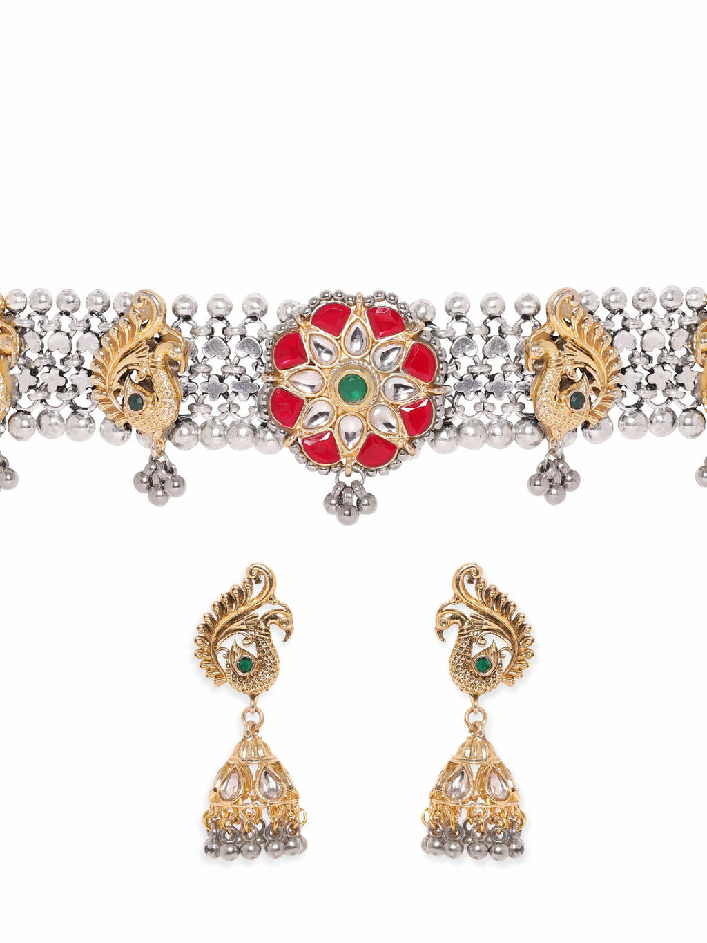 Gold plated with Oxidized Silver plated Link chain detail necklace set