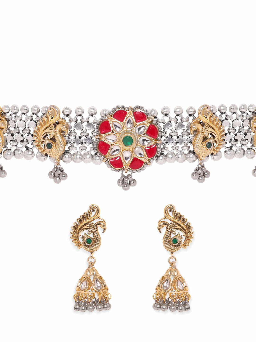 Gold plated with Oxidized Silver plated Link chain detail necklace set