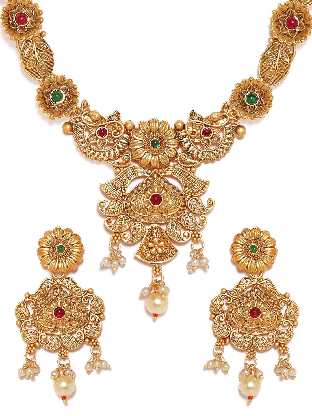 Gold toned floral motif Necklace set
