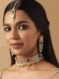 Mehndi Gold Plated Multicolor & Reverse AD Studded Choker Set