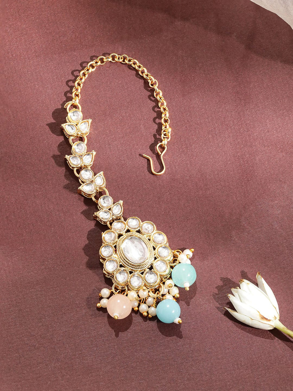 Gold Plated American Diamond Studded Multicolor Beaded Jewellery Set