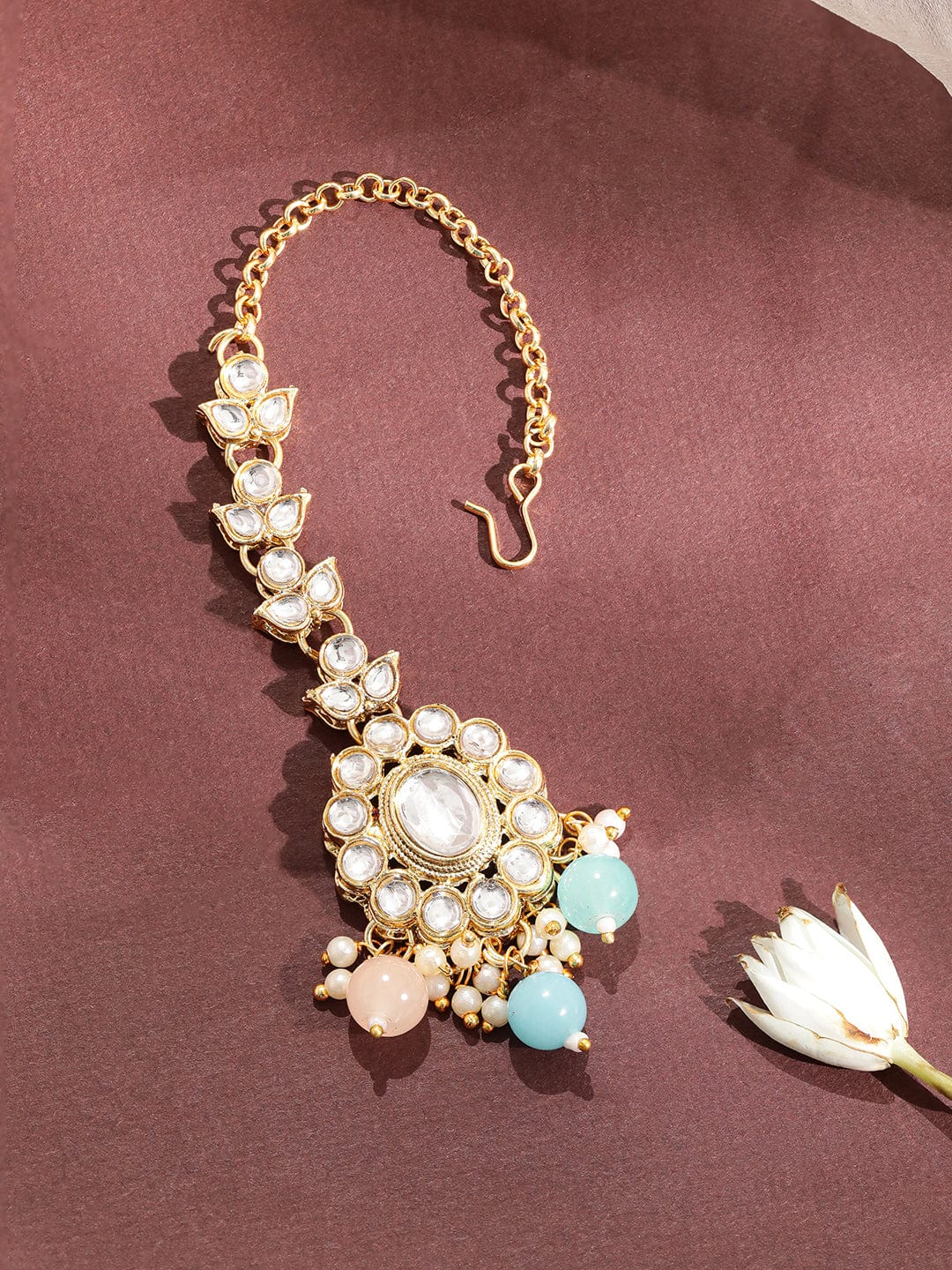 Gold Plated American Diamond Studded Multicolor Beaded Jewellery Set