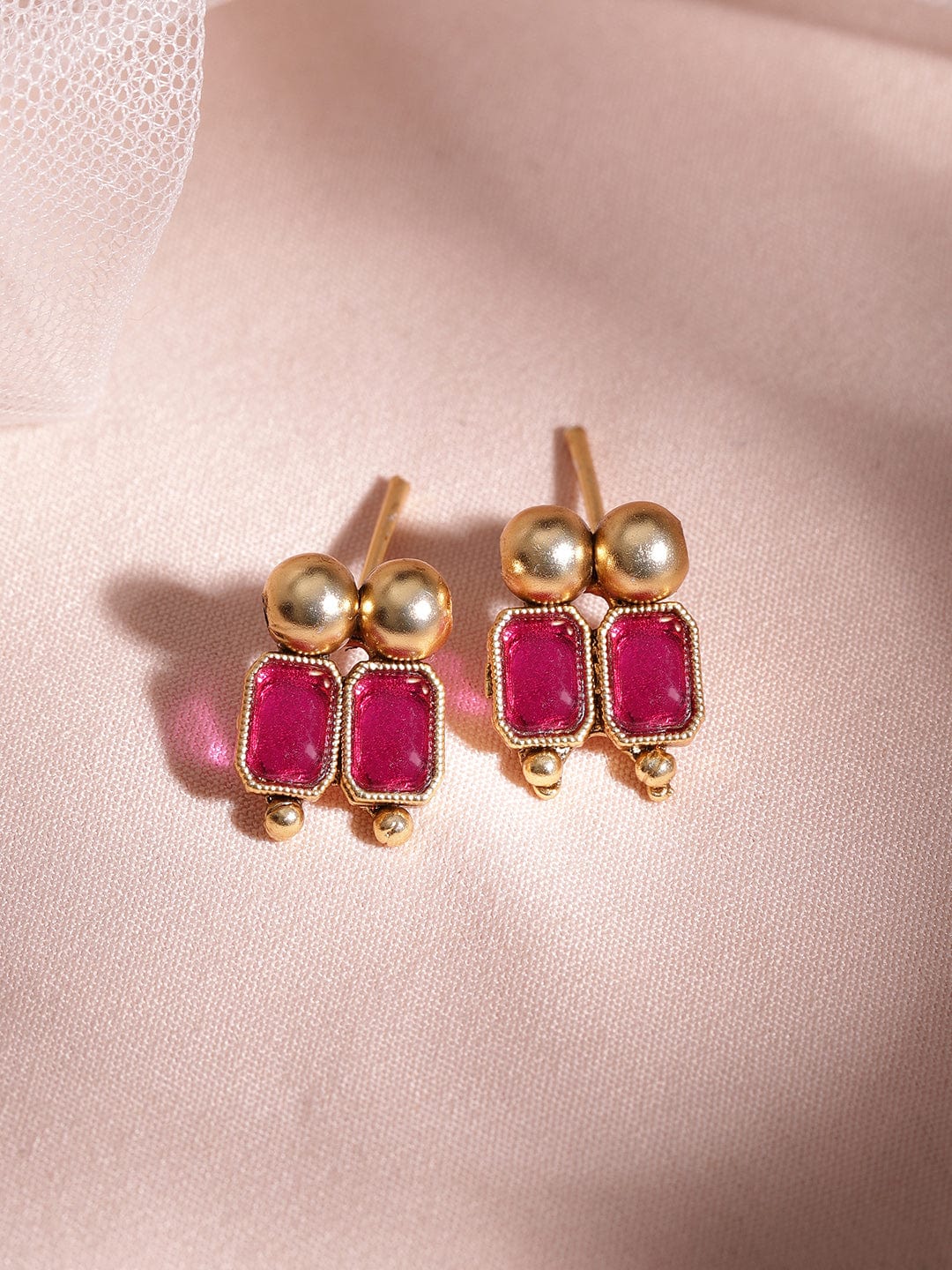 Gold-Plated Brass Red Stone Studded Necklace Set