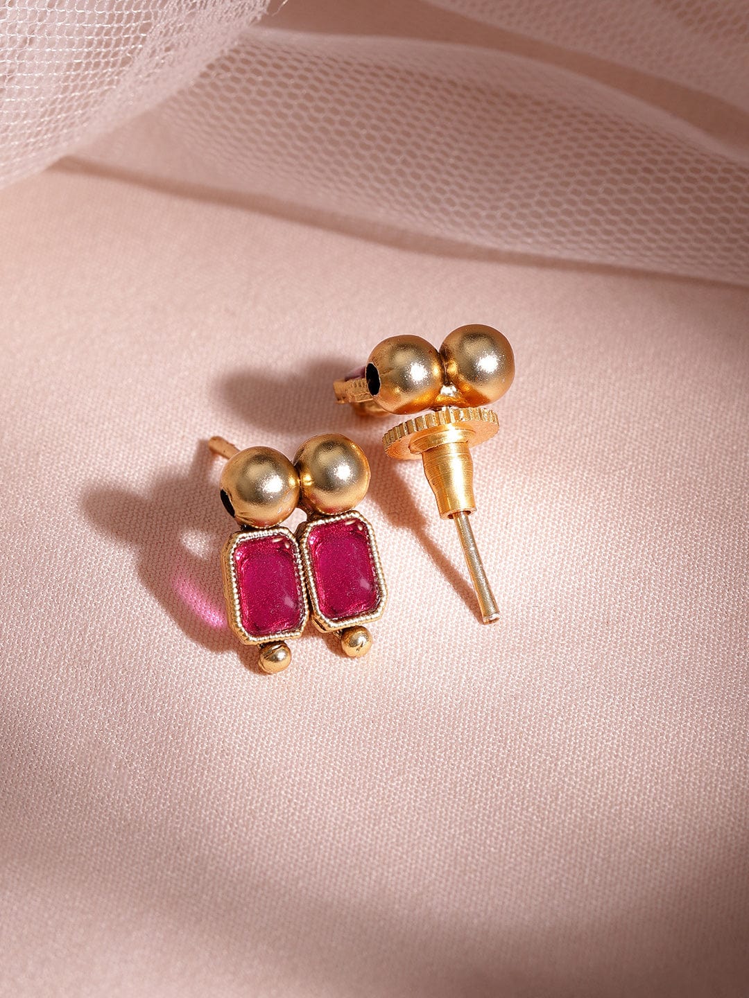 Gold-Plated Brass Red Stone Studded Necklace Set