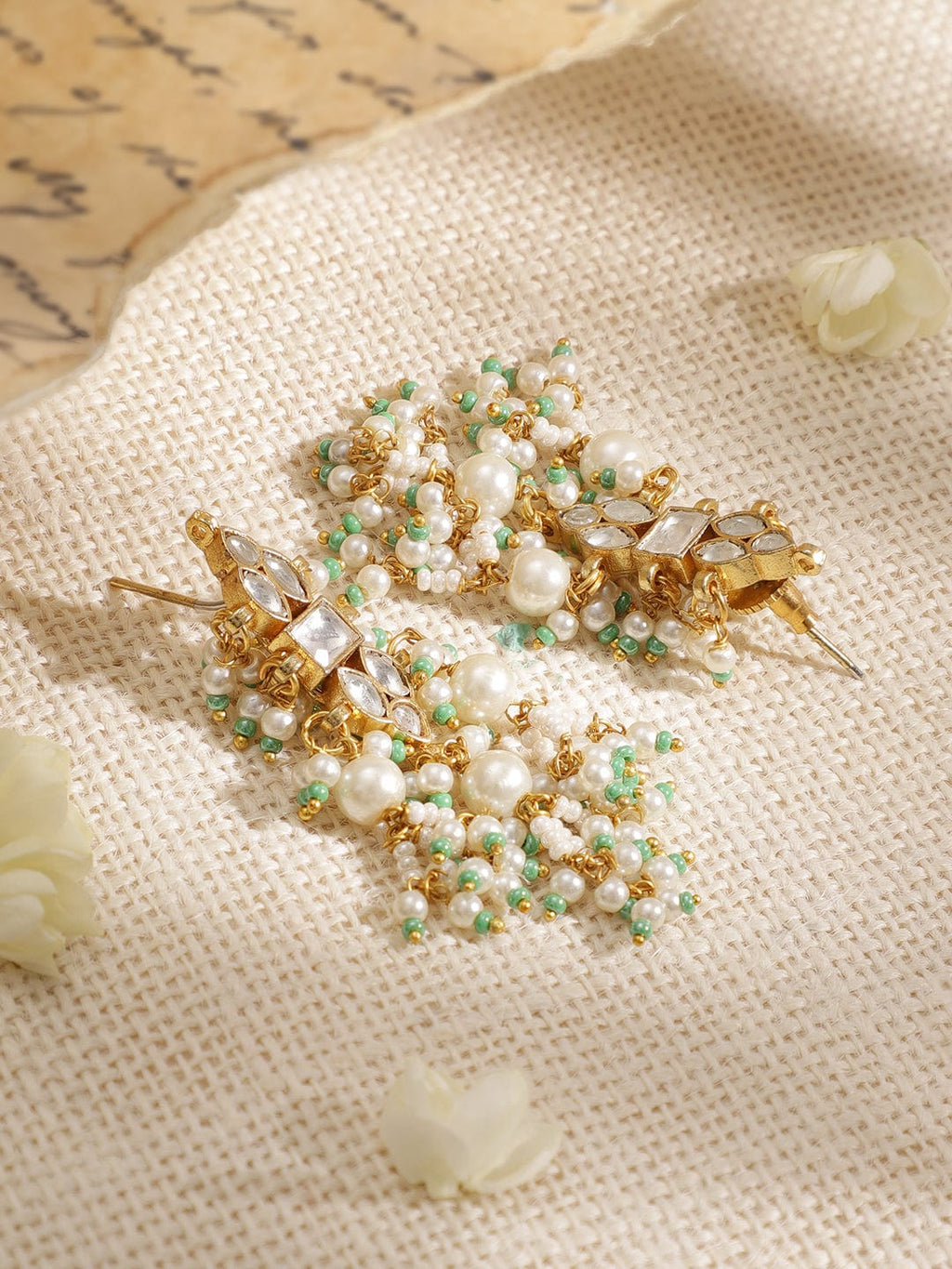 Gold-Plated Stones-Studded Pearl-Beaded Jewellery Set