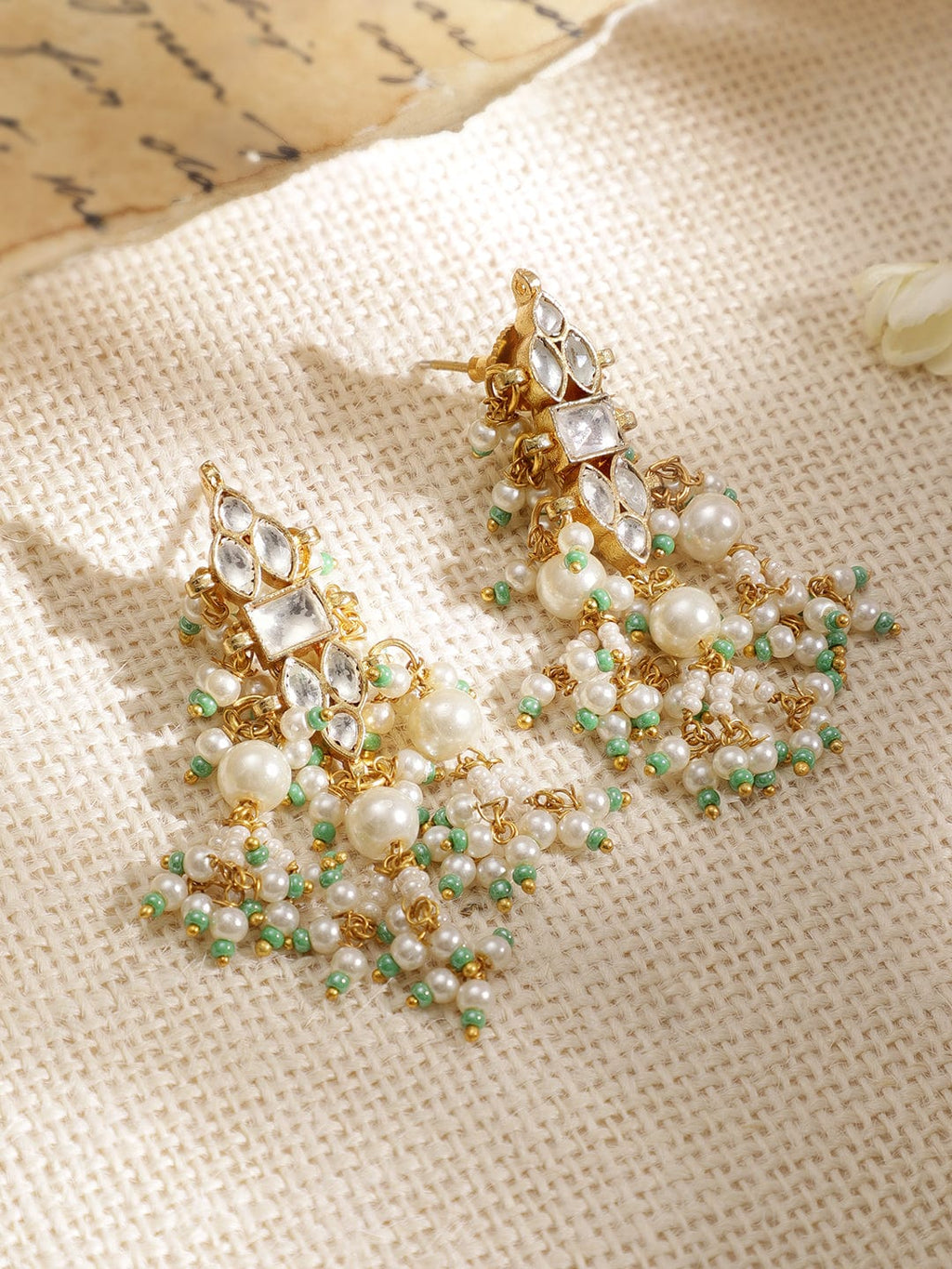 Gold-Plated Stones-Studded Pearl-Beaded Jewellery Set