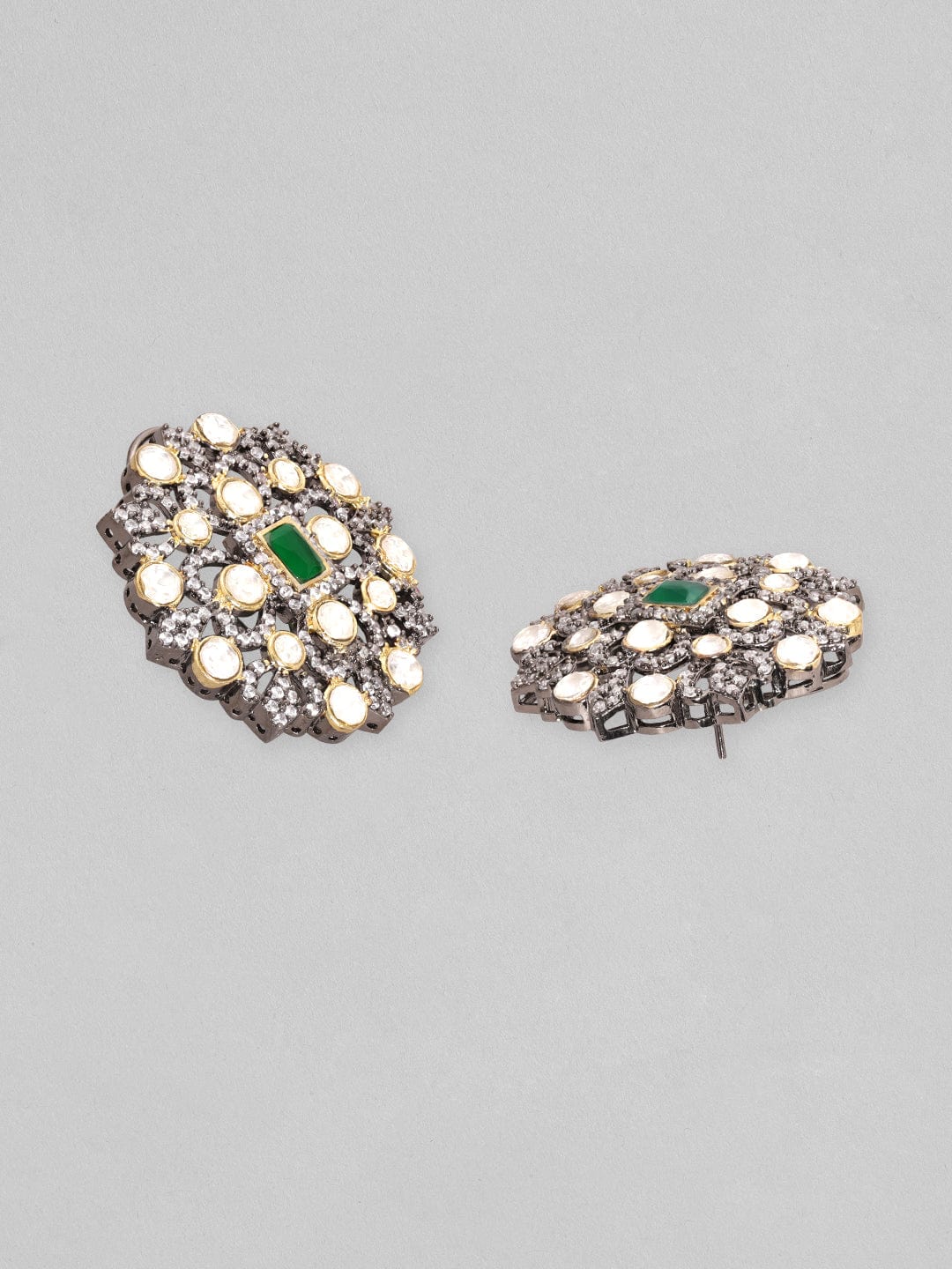 Black Gold Plated Polki Zirconia & Pearl Beaded Choker Set