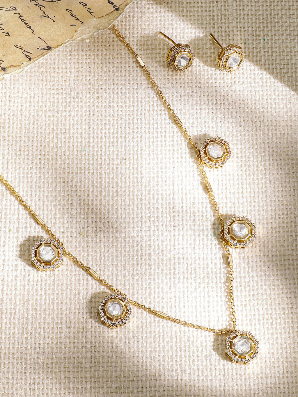 Gold-Plated Crystal Stone Studded Jewellery Set