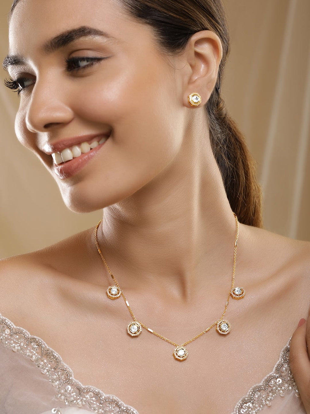 Gold-Plated Crystal Stone Studded Jewellery Set
