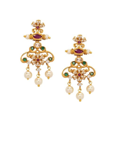 Gold Plated CZ Studded Floral Temple Jewellery Set
