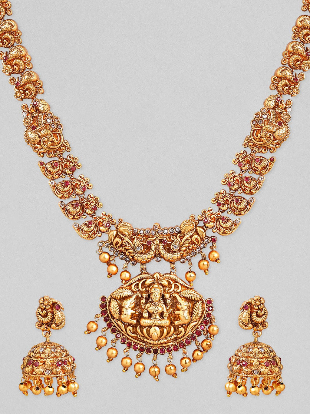 Gold Plated Godess Laxmi Pendant Necklace Set