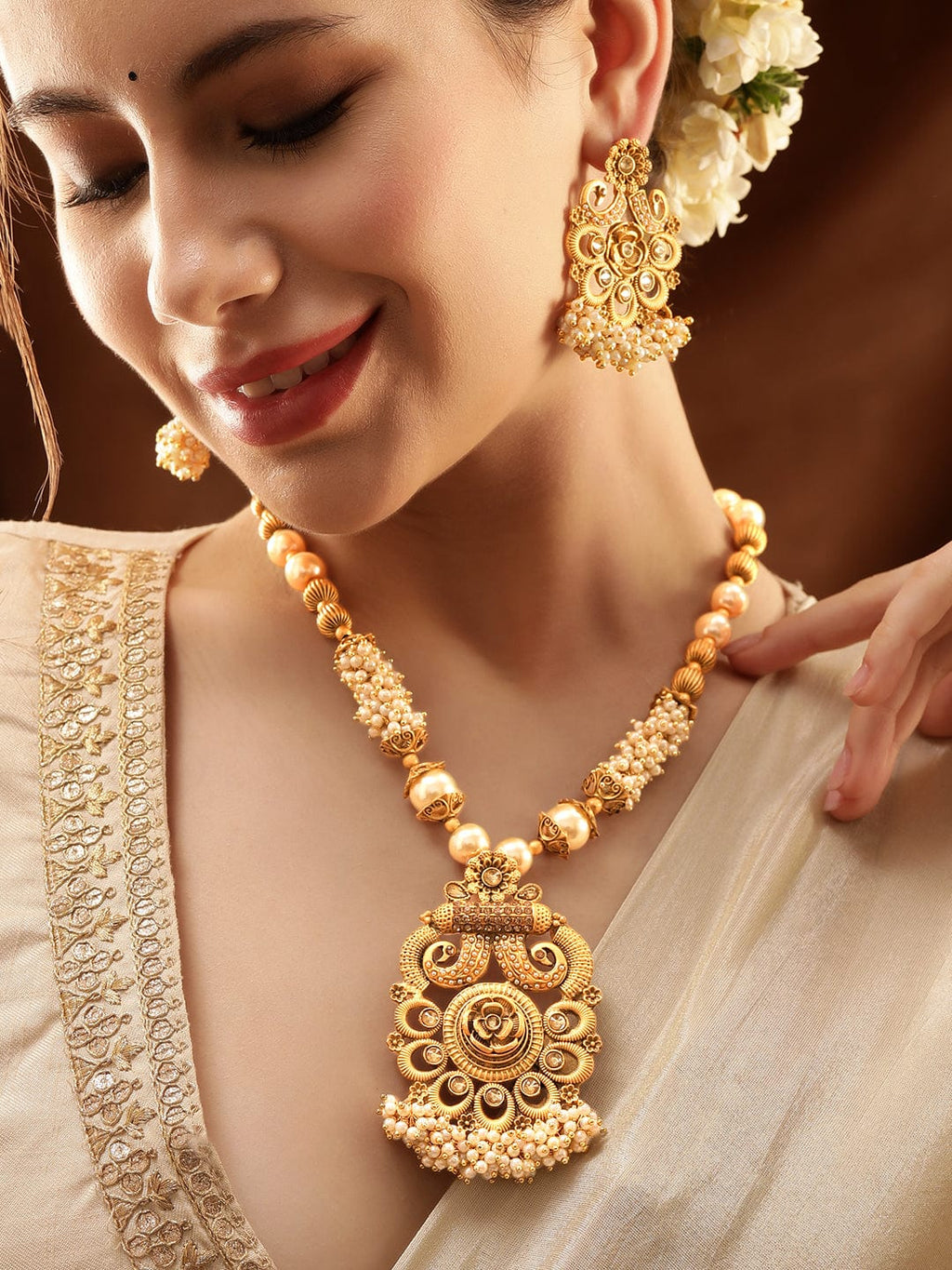 Gold-Toned Necklace Set with Radiant Charm