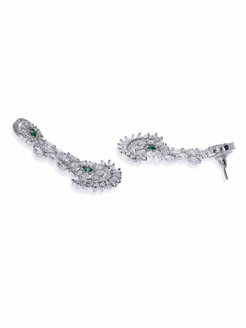 Rhodium-Plated CZ Stone- Studded Necklace Earrings