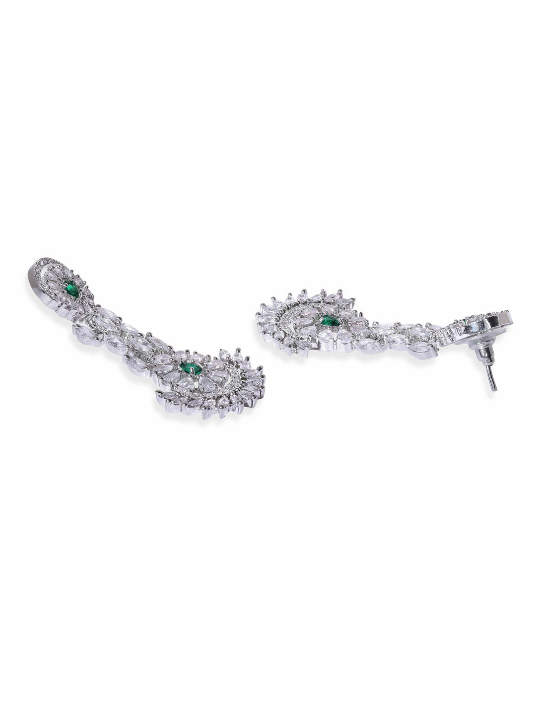 Rhodium-Plated CZ Stone- Studded Necklace Earrings