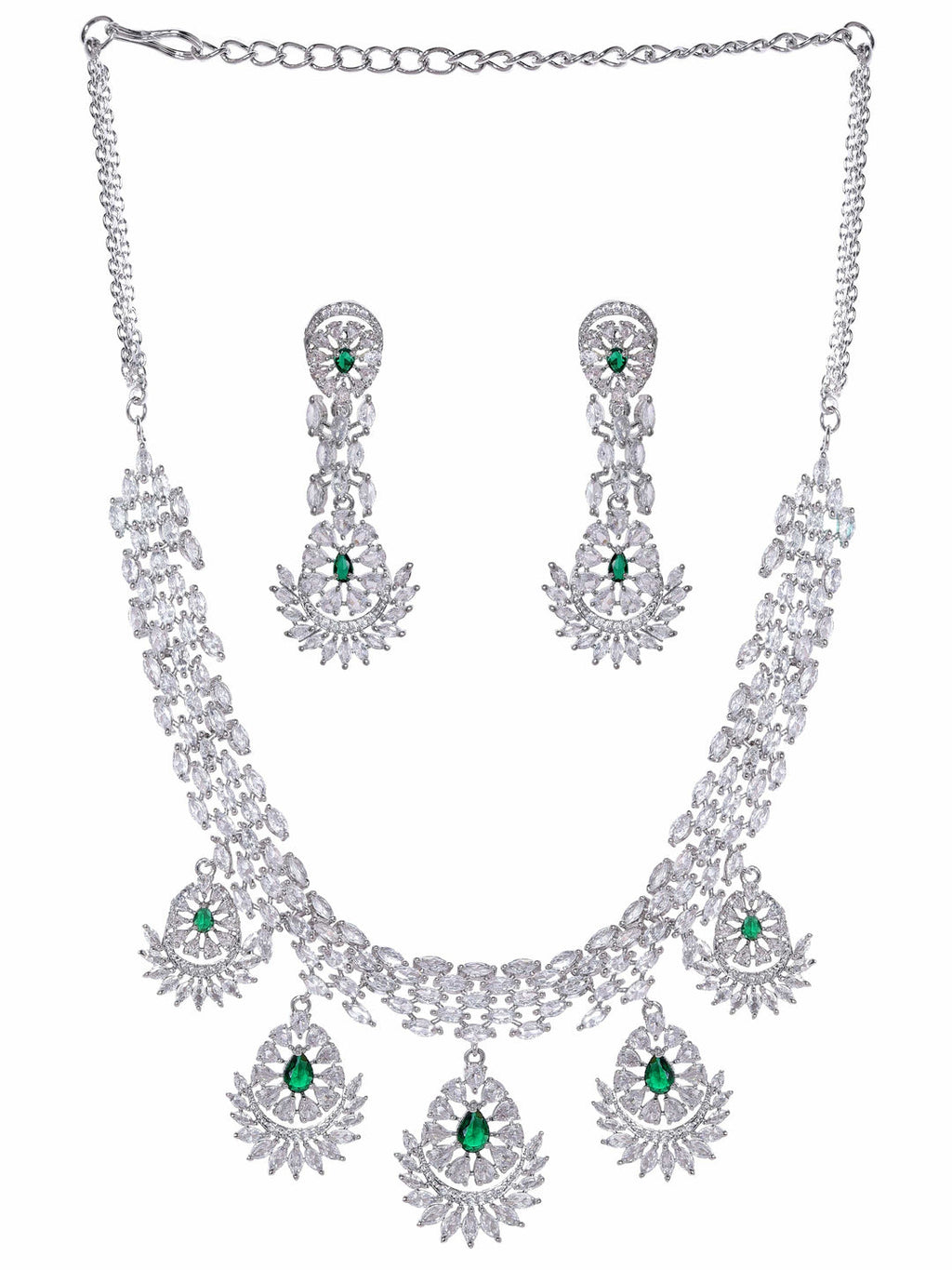 Rhodium-Plated CZ Stone- Studded Necklace Earrings