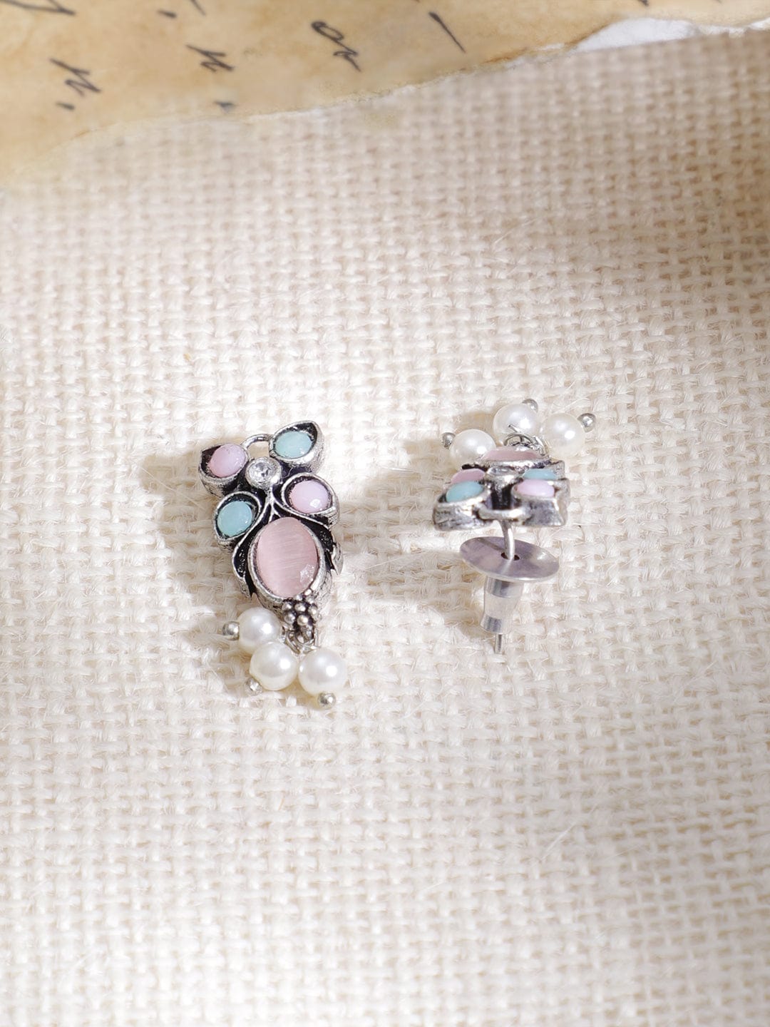 Rhodium Plated Floral Stones Studded Jewellery Set