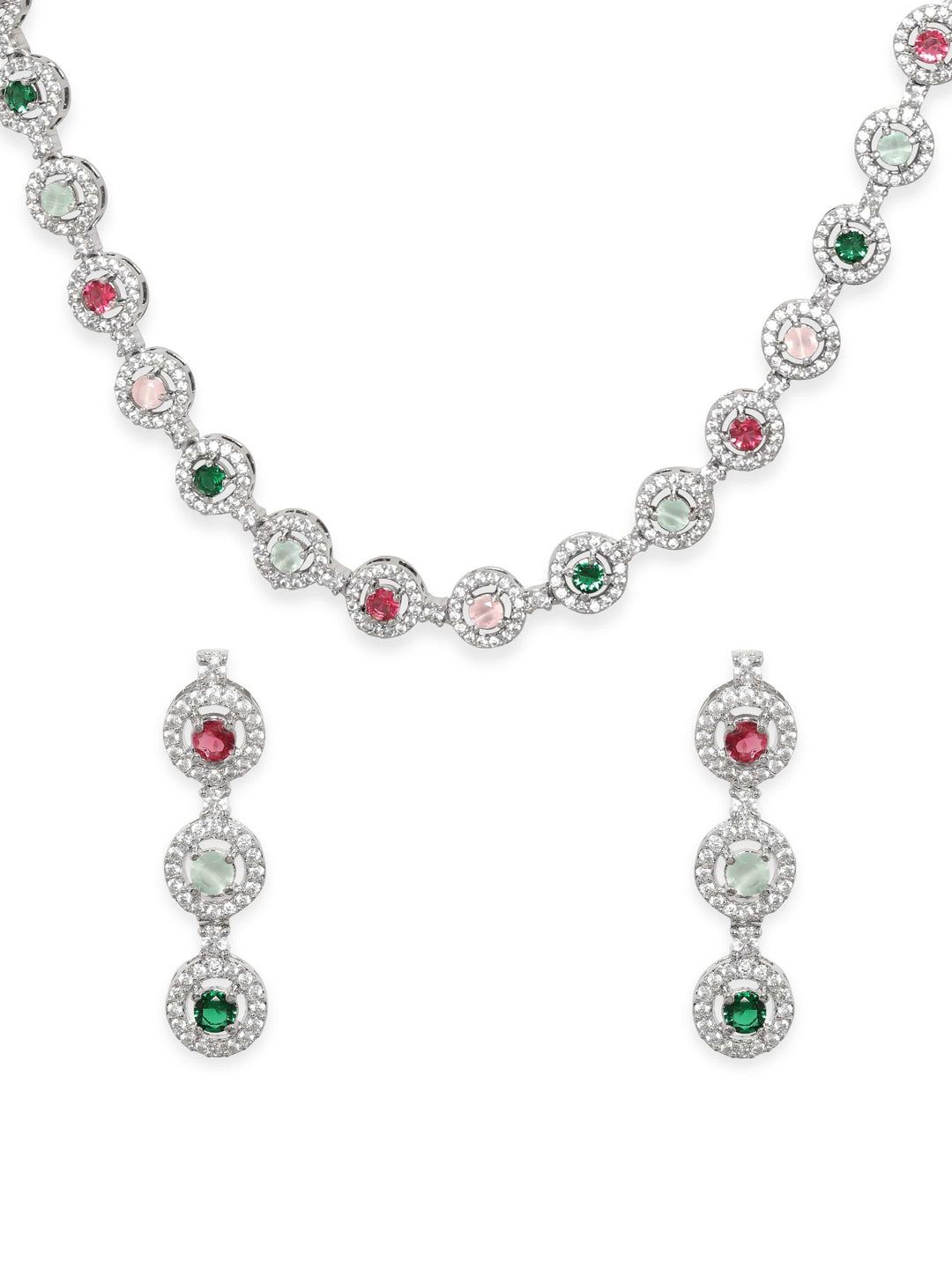 Rhodium Plated Multicolour Zirconia Necklace Set