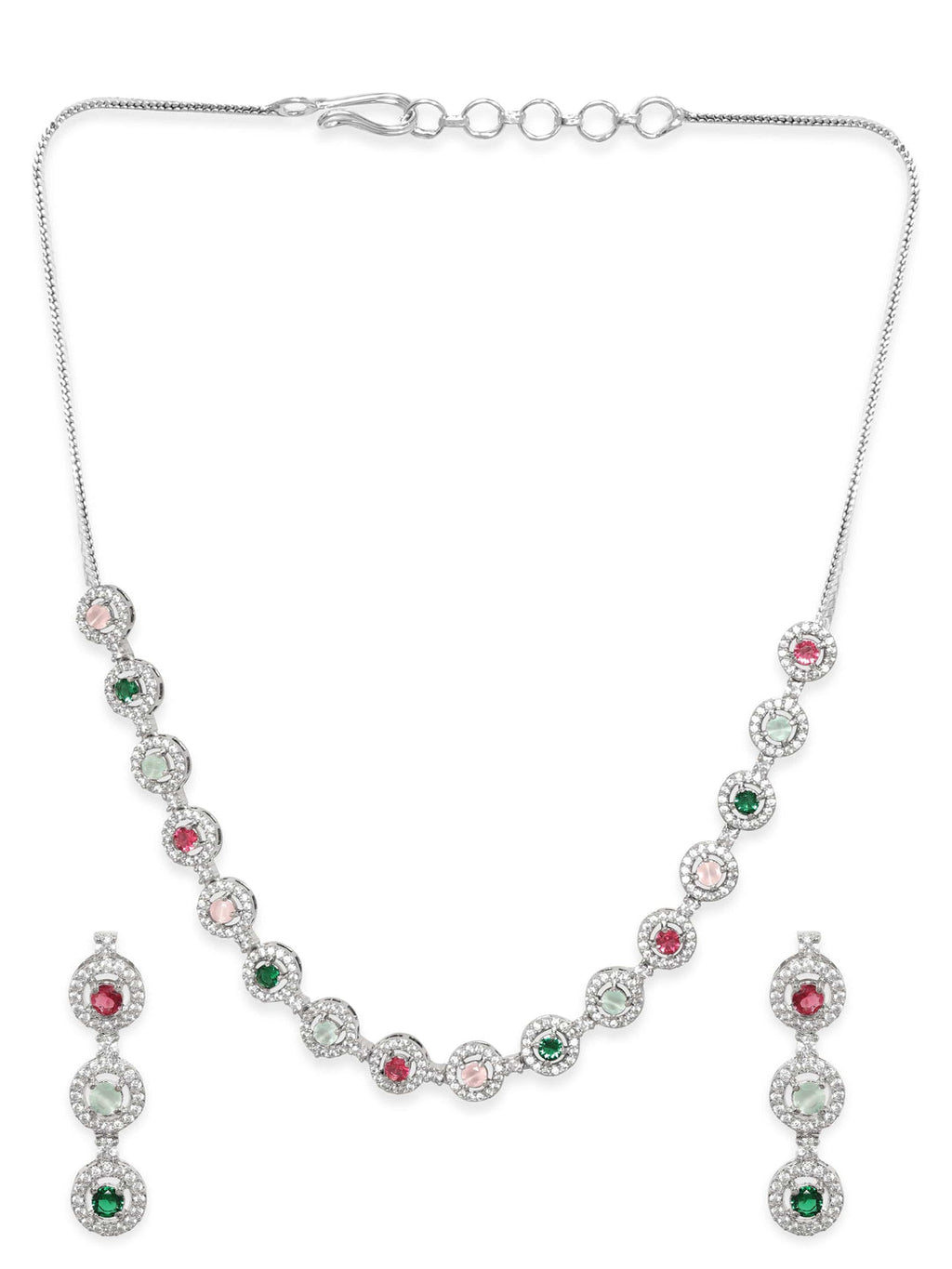 Rhodium Plated Multicolour Zirconia Necklace Set