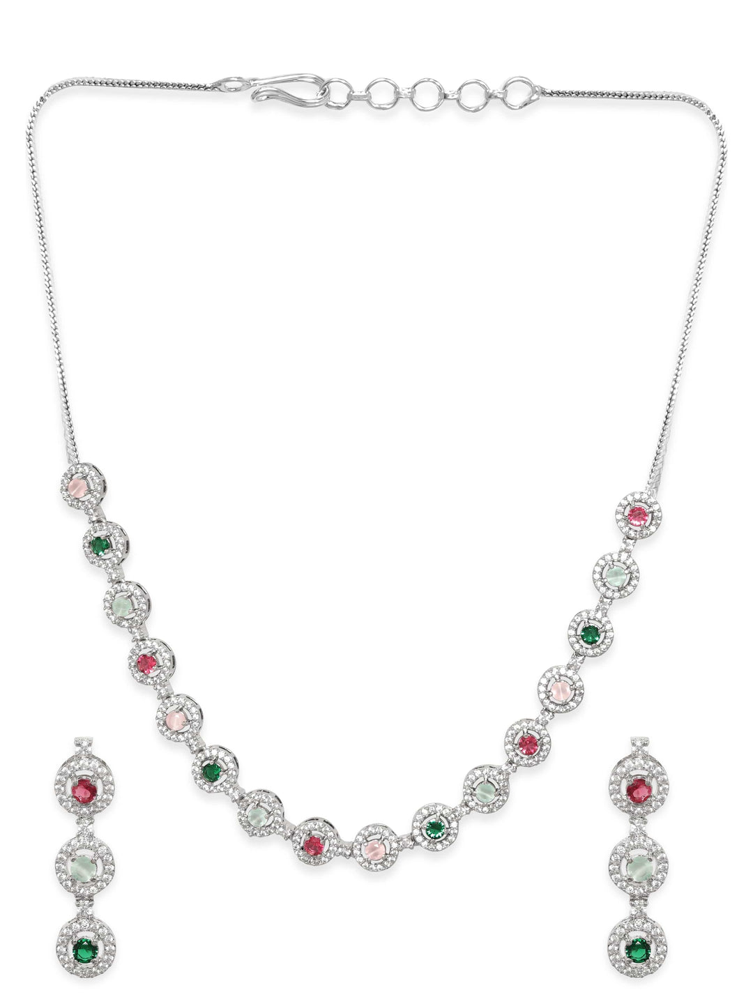 Rhodium Plated Multicolour Zirconia Necklace Set