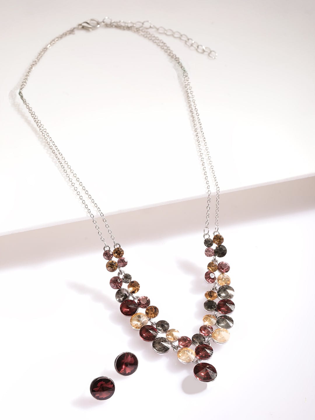 Rhodium-Plated Multihued Zirconia Embellished Flowerlet Necklace set