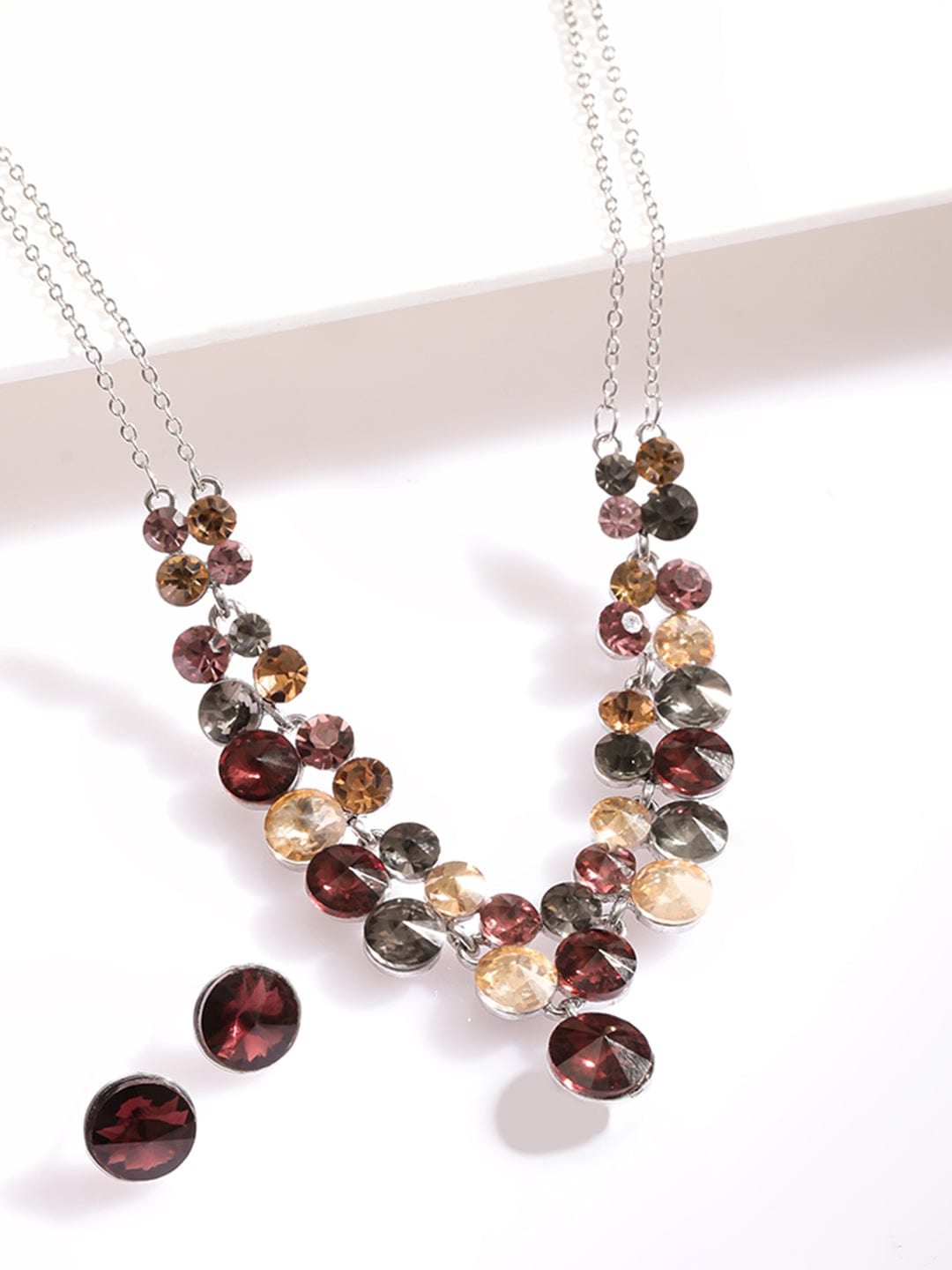 Rhodium-Plated Multihued Zirconia Embellished Flowerlet Necklace set