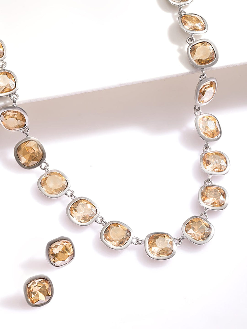 Rhodium Plated Princess Cut Yellow Sapphire Studded Necklace Set