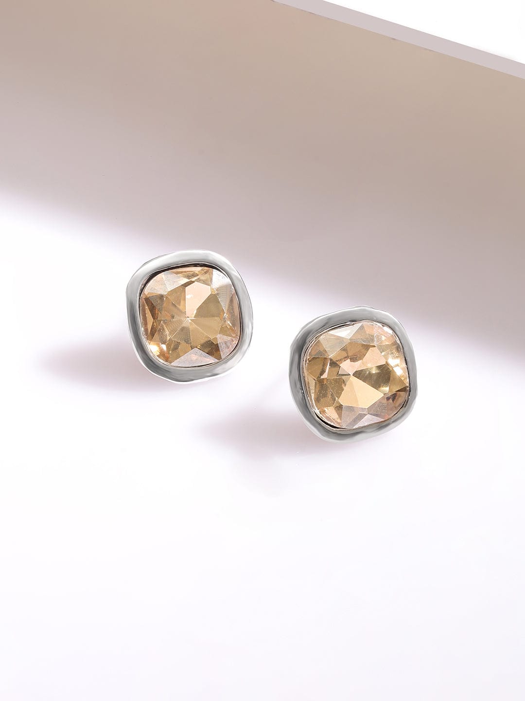 Rhodium Plated Princess Cut Yellow Sapphire Studded Necklace Set