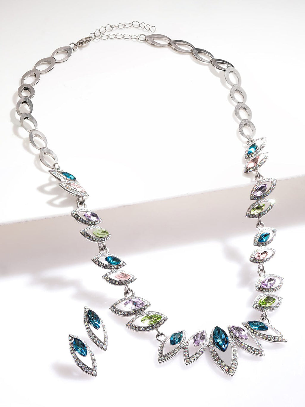 Rhodium-Plated Royal Multihued Rhinestone Embellished Queen's Necklace set