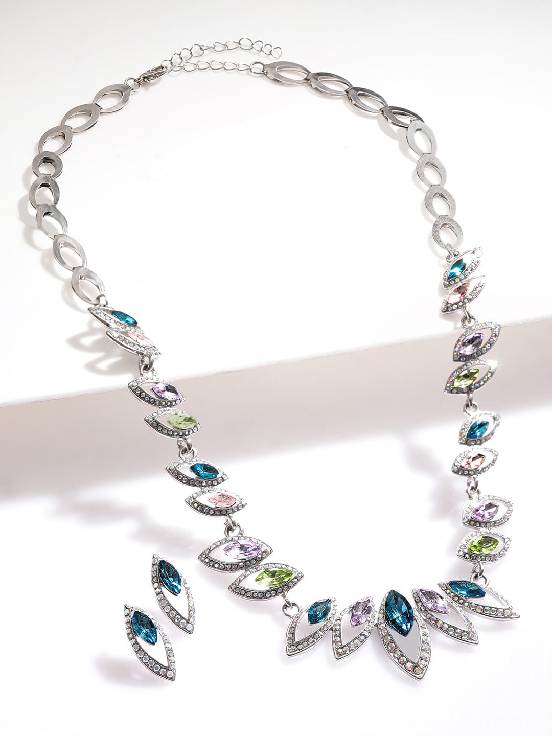 Rhodium-Plated Royal Multihued Rhinestone Embellished Queen's Necklace set