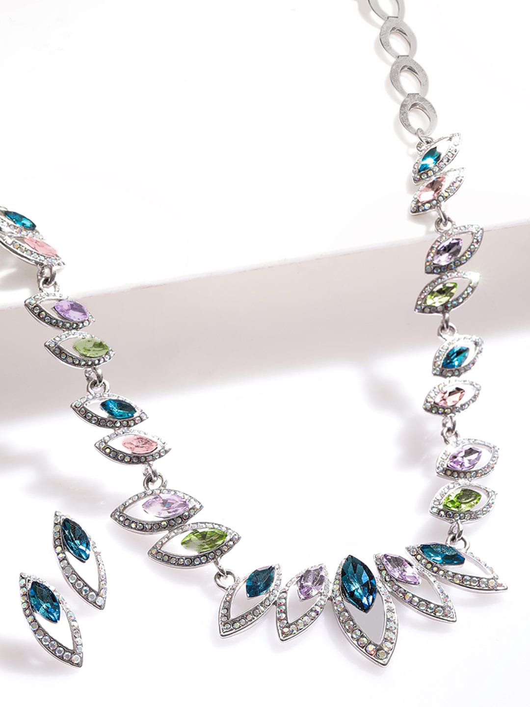 Rhodium-Plated Royal Multihued Rhinestone Embellished Queen's Necklace set