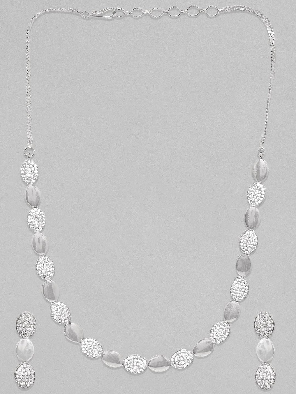 Rhodium Plated Zircon Studded Necklace Set