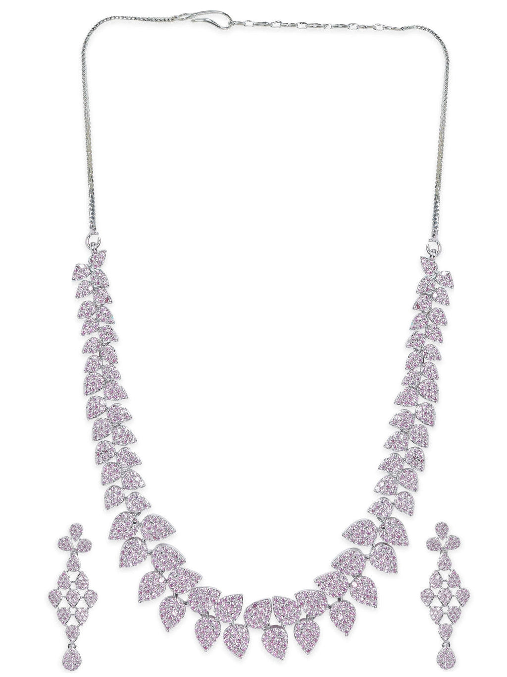 Rhodium plated Zirconia studded Statement Drop Detail Choker Necklace Set